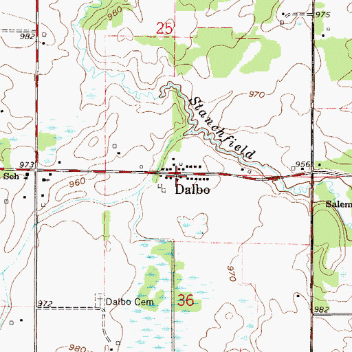Topographic Map of Dalbo Post Office, MN