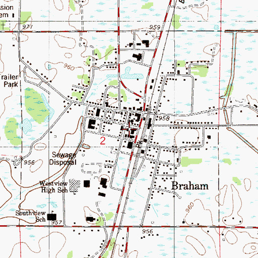 Topographic Map of Braham Post Office, MN