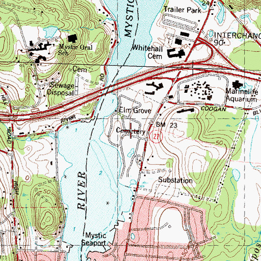 Topographic Map of Elm Grove Cemetery, CT