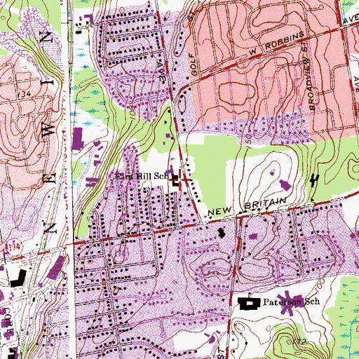 Topographic Map of Elm Hill School, CT