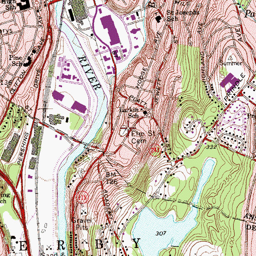 Topographic Map of Elm Street Cemetery, CT