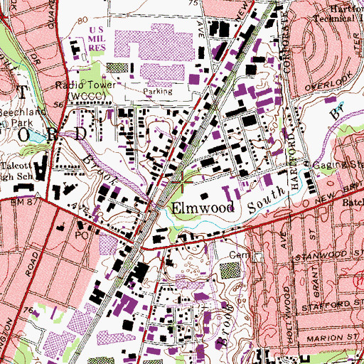 Topographic Map of Elmwood, CT