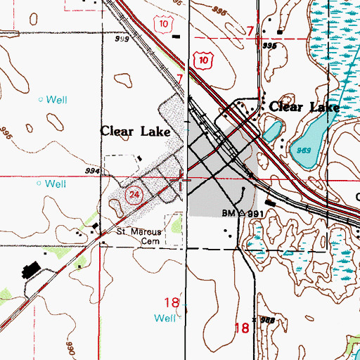 Topographic Map of Clear Lake Post Office, MN