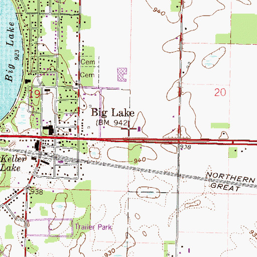 Topographic Map of Big Lake Post Office, MN