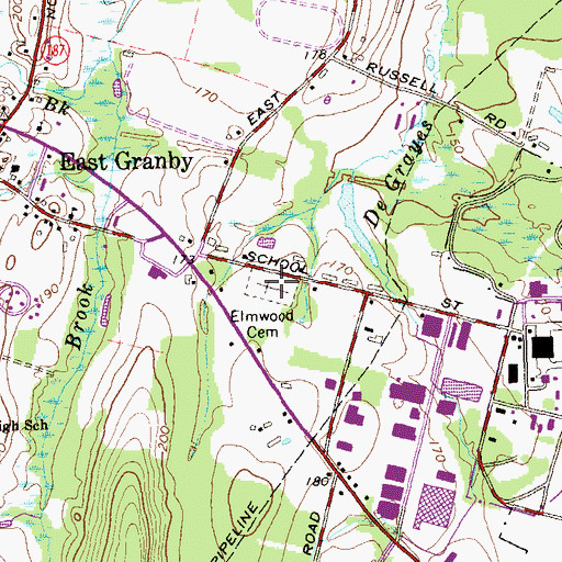 Topographic Map of Elmwood Cemetery, CT