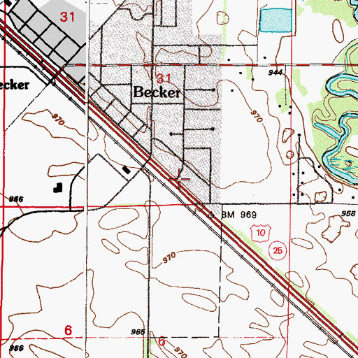 Topographic Map of Becker Post Office, MN