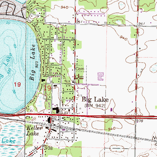 Topographic Map of Big Lake Cemetery, MN
