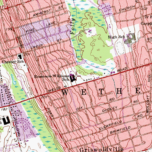 Topographic Map of Emerson-Williams Elementary School, CT