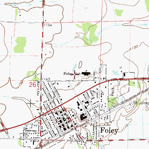 Topographic Map of Foley High School, MN