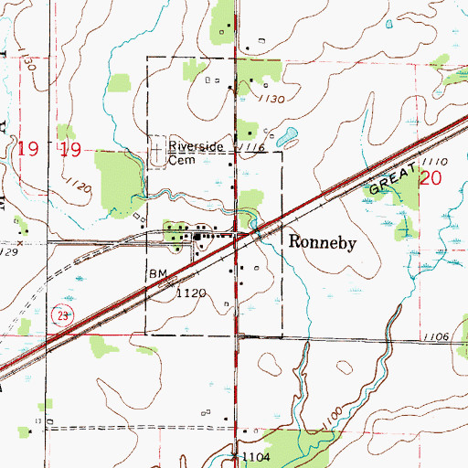 Topographic Map of Ronneby Post Office (historical), MN