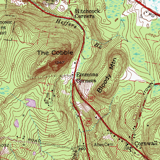 Topographic Map of Emmons Corners, CT