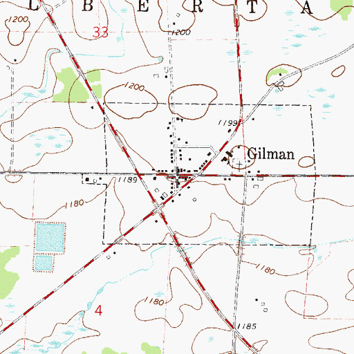 Topographic Map of Gilman Post Office (historical), MN