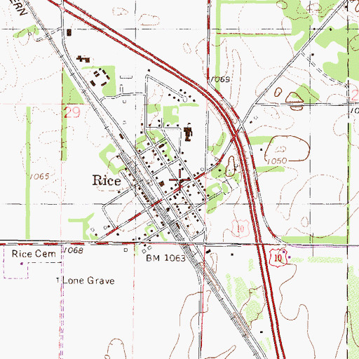 Topographic Map of Rice Post Office, MN
