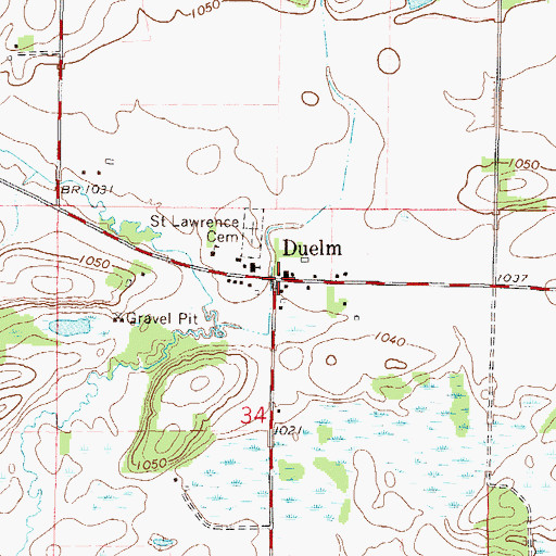 Topographic Map of Duelm Post Office (historical), MN