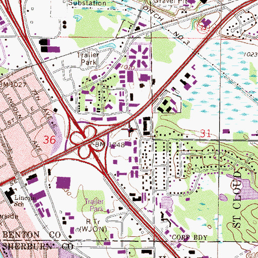 Topographic Map of First Baptist Church, MN