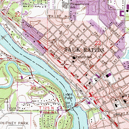 Topographic Map of Sauk Rapids Fire Department, MN