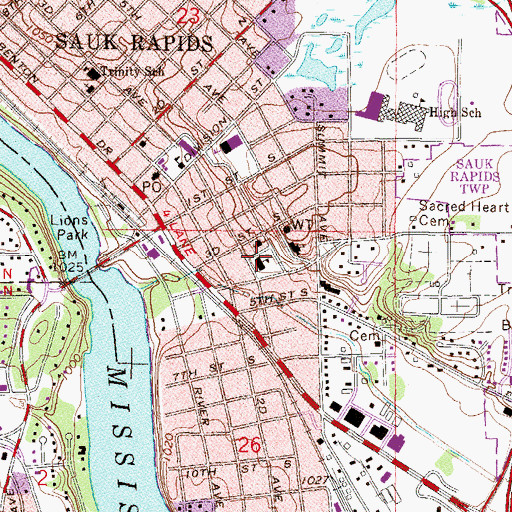 Topographic Map of Sacred Heart School, MN