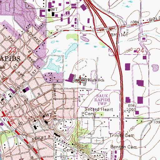Topographic Map of Sauk Rapids Senior High School, MN