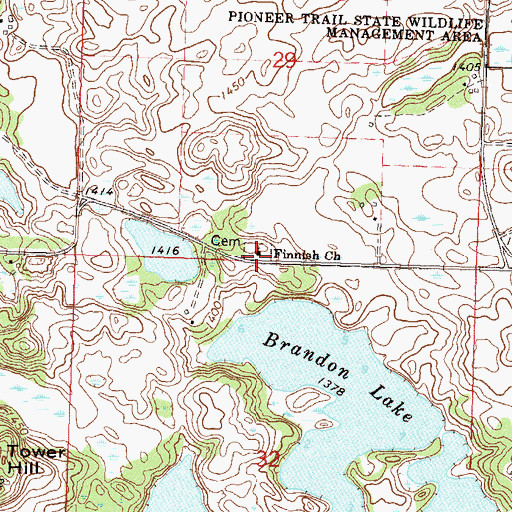 Topographic Map of Finnish Cemetery, MN