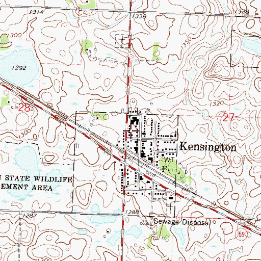 Topographic Map of Kensington Post Office, MN