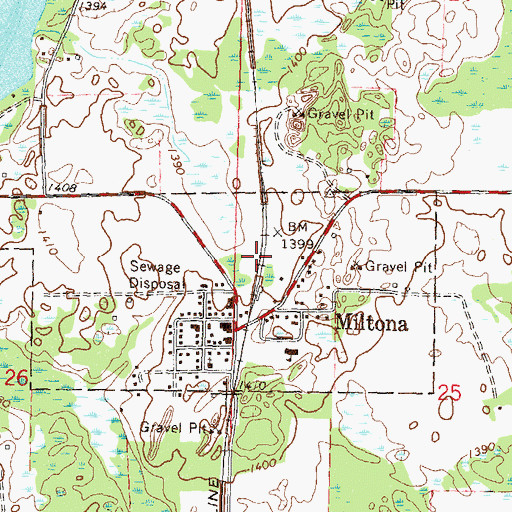 Topographic Map of Miltona, MN