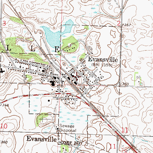 Topographic Map of Evansville Post Office, MN