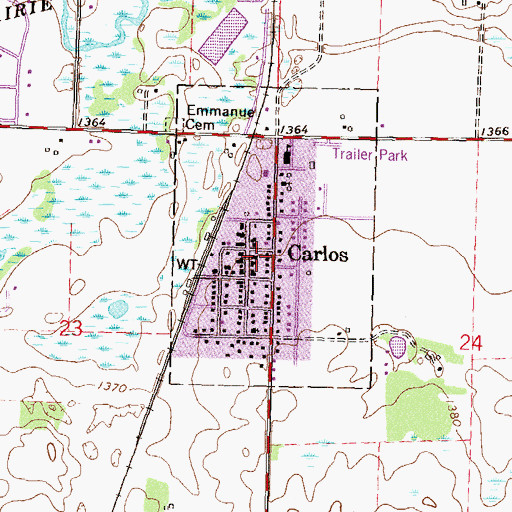 Topographic Map of Carlos Post Office, MN