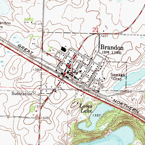 Topographic Map of Brandon Fire Department, MN