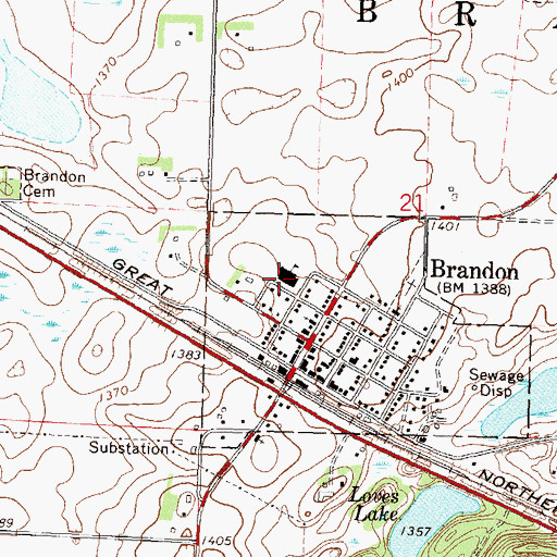 Topographic Map of Brandon High School, MN