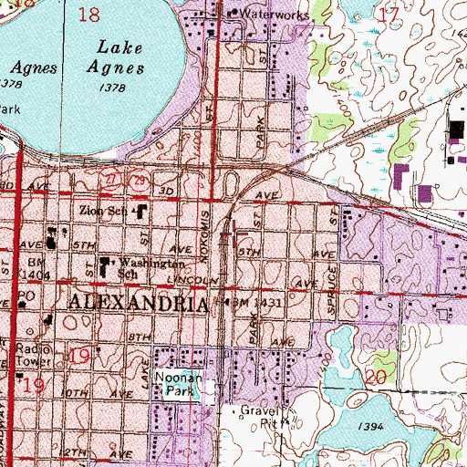 Topographic Map of Alexandria, MN