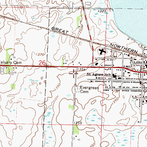 Topographic Map of Lakes Area Charter School, MN