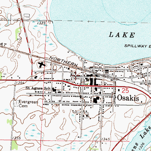 Topographic Map of Osakis Post Office, MN
