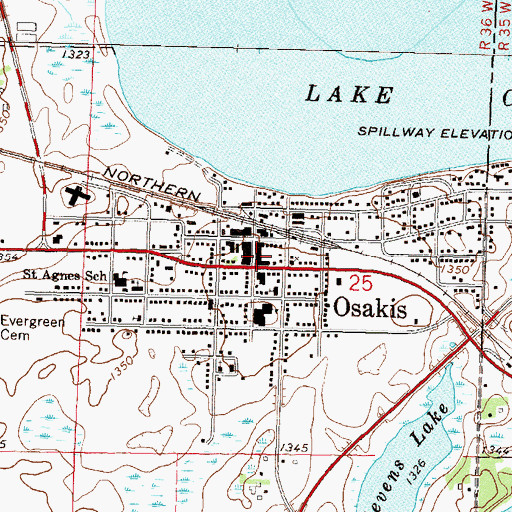 Topographic Map of Osakis City Hall, MN