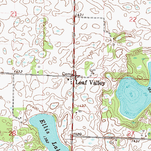 Topographic Map of Leaf Valley Post Office (historical), MN