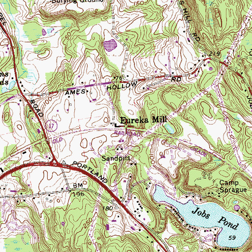 Topographic Map of Eureka Mill, CT