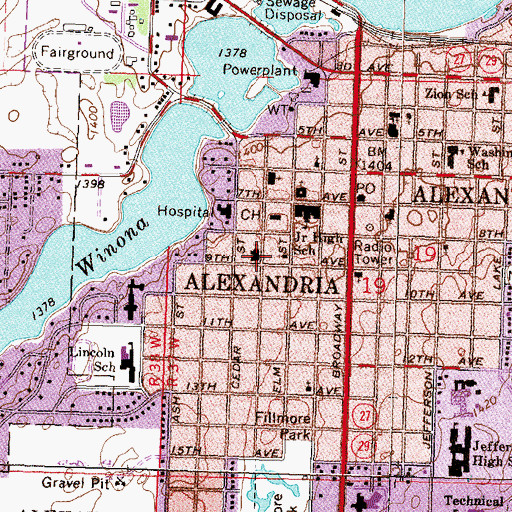 Topographic Map of First Lutheran Church, MN