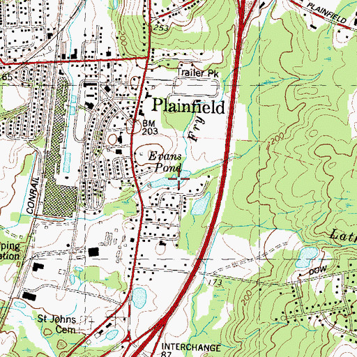 Topographic Map of Evans Pond, CT