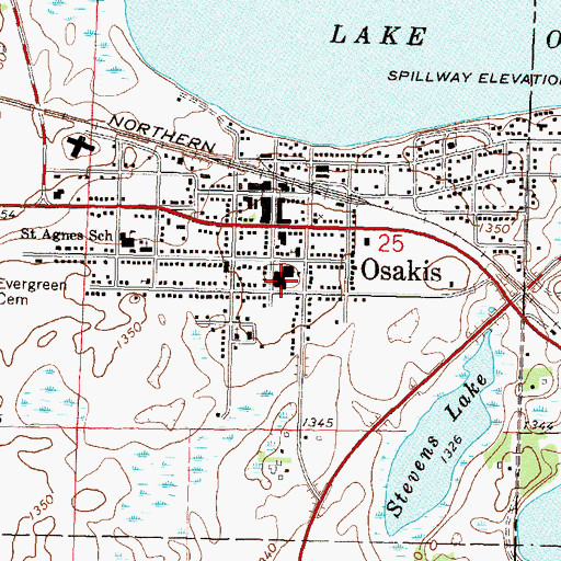 Topographic Map of Osakis Public School, MN