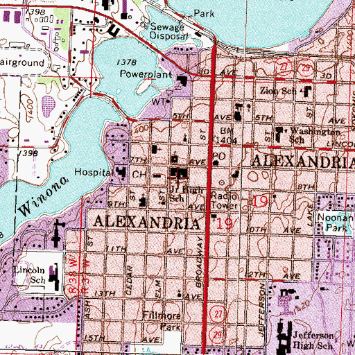Topographic Map of Douglas County Public Library, MN