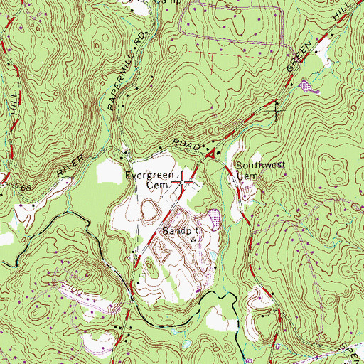 Topographic Map of Evergreen Cemetery, CT