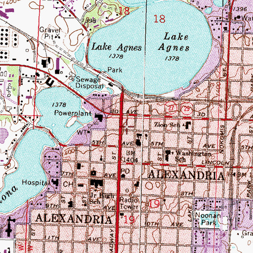 Topographic Map of Alexandria Mobile Estates, MN