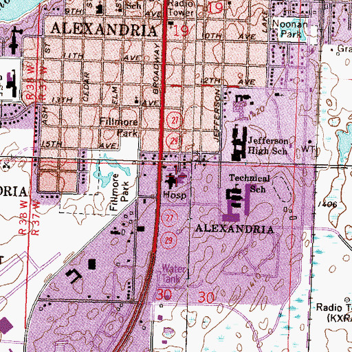 Topographic Map of Broadway Medical Center, MN