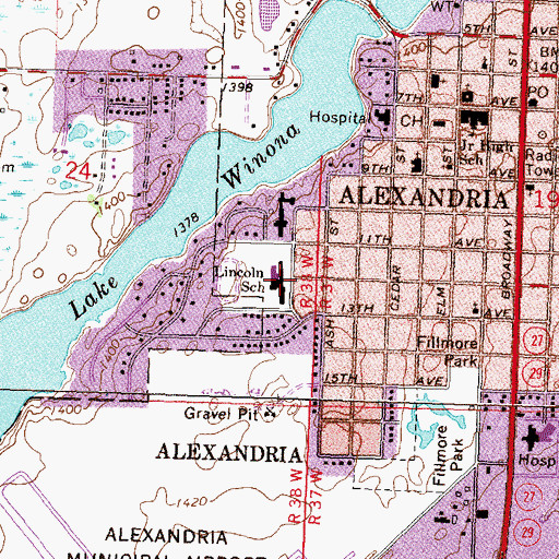 Topographic Map of Lincoln Elementary School, MN