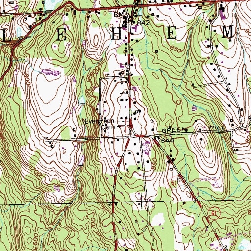 Topographic Map of Evergreen Cemetery, CT
