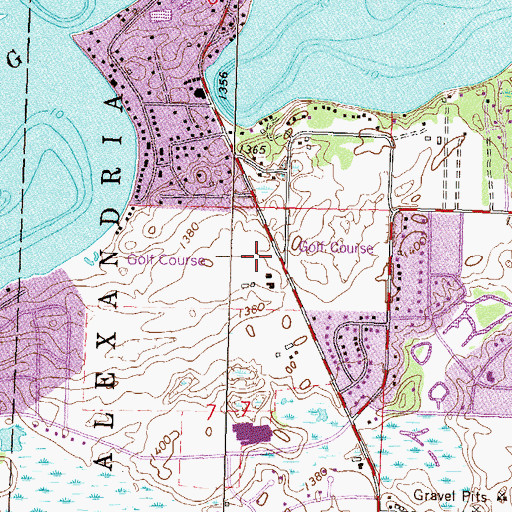 Topographic Map of Alexandria Golf Club, MN