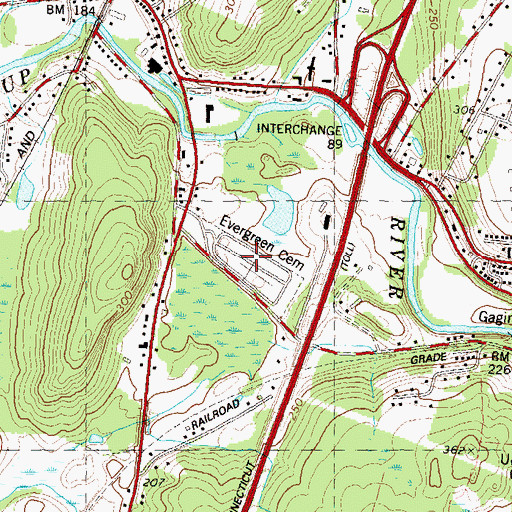 Topographic Map of Evergreen Cemetery, CT