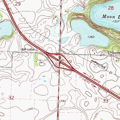 Topographic Map of Interchange 90, MN