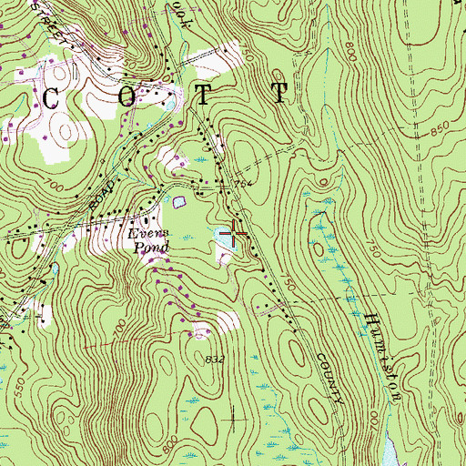 Topographic Map of Evers Pond, CT