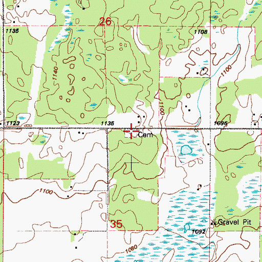 Topographic Map of Evergreen Memorial Park, MN