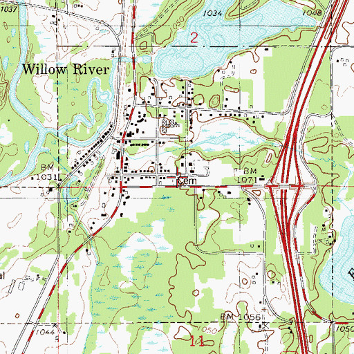 Topographic Map of Willow River City Cemetery, MN